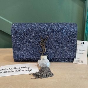 NEW Saint Laurent Chain Tassel Crystal Blue Bag